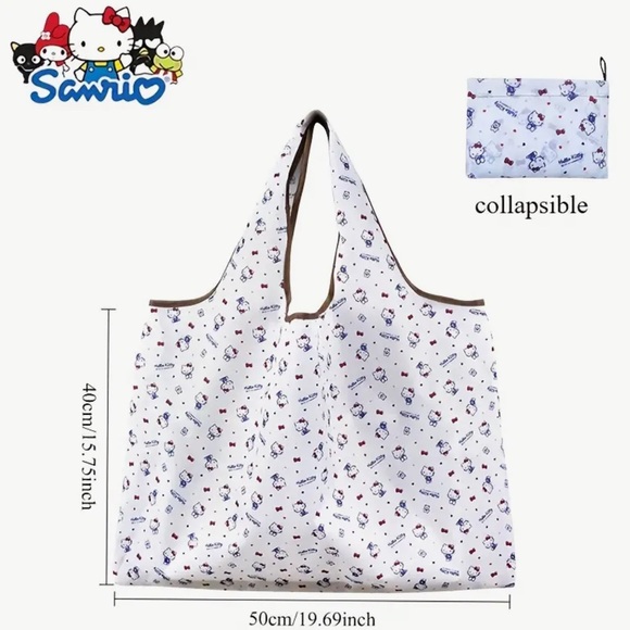 Sanrio HELLO KITTY Waterproof Portable Foldable Nylon Grocery Tote Bag - Picture 4 of 4